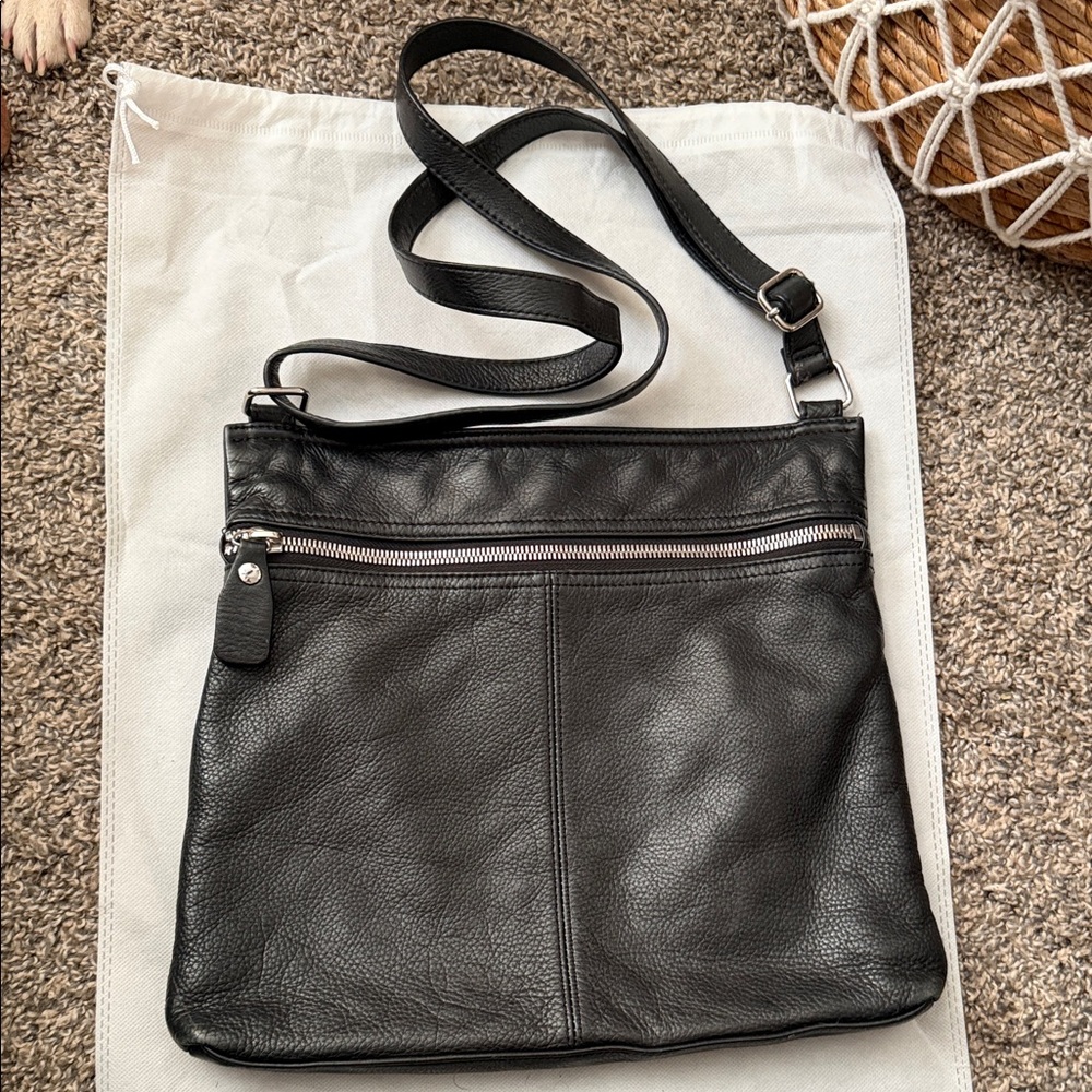 Margot Black Leather Messenger Bag
